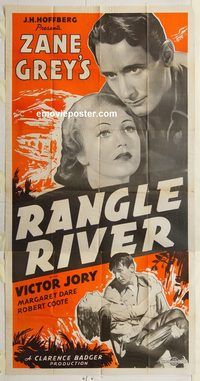 b878 RANGLE RIVER three-sheet movie poster '39 Zane Grey, Victor Jory