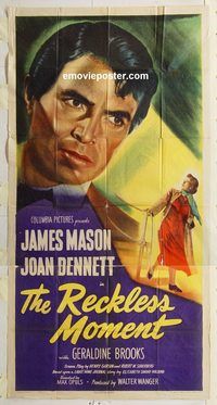 b881 RECKLESS MOMENT three-sheet movie poster '49 James Mason, Joan Bennett