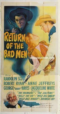 b884 RETURN OF THE BAD MEN three-sheet movie poster '48 Randolph Scott