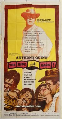 b886 RIDE BACK three-sheet movie poster '57 Anthony Quinn, William Conrad