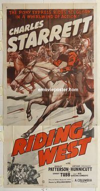 b889 RIDING WEST three-sheet movie poster '43 Charles Starrett, Bond