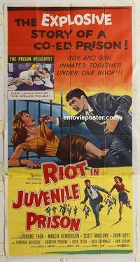 b891 RIOT IN JUVENILE PRISON three-sheet movie poster '59 bad girls!