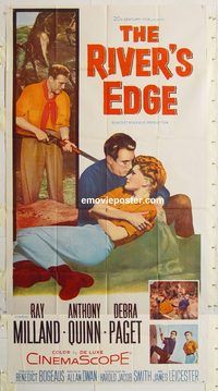 b892 RIVER'S EDGE three-sheet movie poster '57 Ray Milland, Anthony Quinn