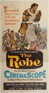 b894 ROBE three-sheet movie poster '53 Richard Burton, Jean Simmons