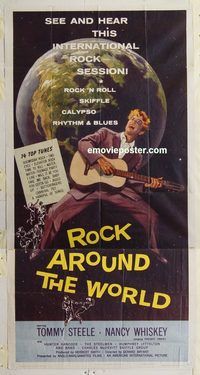 b896 ROCK AROUND THE WORLD three-sheet movie poster '57 AIP, rock 'n' roll!