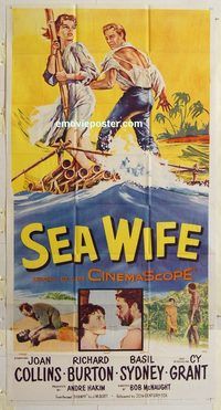 b904 SEA WIFE three-sheet movie poster '57 Joan Collins, Richard Burton
