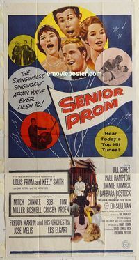b907 SENIOR PROM three-sheet movie poster '58 Louis Prima, rockin' teens!