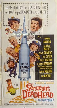 b909 SERGEANT DEADHEAD three-sheet movie poster '65 Frankie Avalon, Keaton