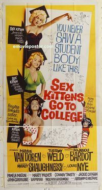 b913 SEX KITTENS GO TO COLLEGE three-sheet movie poster '60 Mamie Van Doren