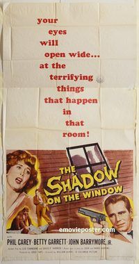 b914 SHADOW ON THE WINDOW three-sheet movie poster '57 Carey, Barrymore