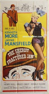 b916 SHERIFF OF FRACTURED JAW three-sheet movie poster '59 Jayne Mansfield