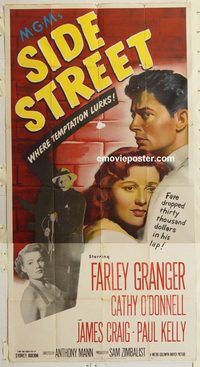 b918 SIDE STREET three-sheet movie poster '50 Farley Granger, O'Donnell