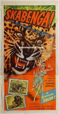 b922 SKABENGA three-sheet movie poster '55 African jungle thriller!