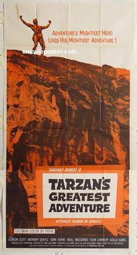 b973 TARZAN'S GREATEST ADVENTURE three-sheet movie poster '59 Gordon Scott