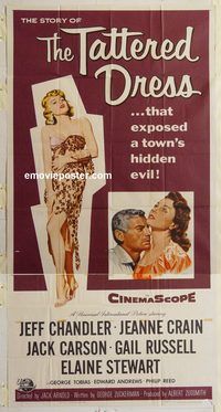 b974 TATTERED DRESS three-sheet movie poster '57 Jeff Chandler, Jeanne Crain