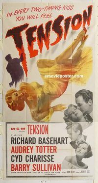 b978 TENSION three-sheet movie poster '49 Richard Basehart, film noir