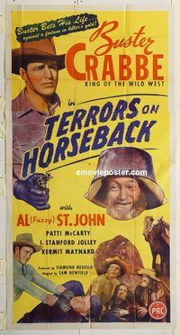 b979 TERRORS ON HORSEBACK three-sheet movie poster '46 Buster Crabbe