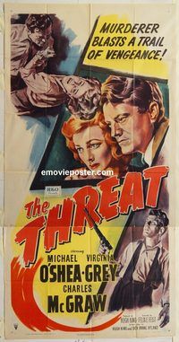 b982 THREAT three-sheet movie poster '49 Michael O'Shea, Grey