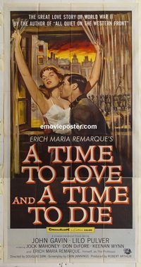 b985 TIME TO LOVE & A TIME TO DIE three-sheet movie poster '58 Remarque