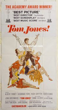 b987 TOM JONES three-sheet movie poster '63 Albert Finney, Edith Evans