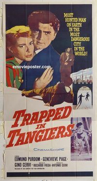 b989 TRAPPED IN TANGIERS three-sheet movie poster '60 Edmund Purdom, Page