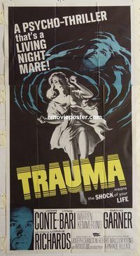 b990 TRAUMA three-sheet movie poster '62 psycho-thriller nightmare!