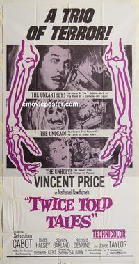 b994 TWICE TOLD TALES three-sheet movie poster '63 Vincent Price, horror!