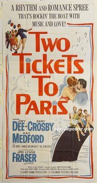 b997 TWO TICKETS TO PARIS three-sheet movie poster '62 rock 'n' roll!
