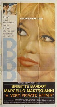c010 VERY PRIVATE AFFAIR three-sheet movie poster '62 Brigitte Bardot