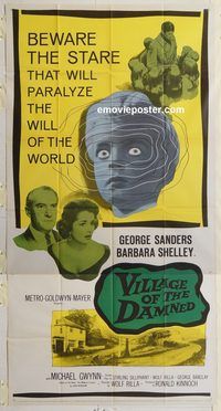c011 VILLAGE OF THE DAMNED three-sheet movie poster '60 George Sanders