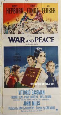 c015 WAR & PEACE three-sheet movie poster '56 Audrey Hepburn, Audrey Fonda