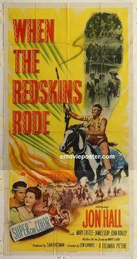 c025 WHEN THE REDSKINS RODE three-sheet movie poster '51 Native Americans!