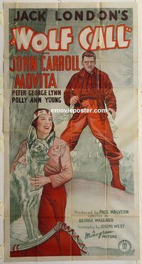 c029 WOLF CALL three-sheet movie poster '39 Jack London, John Carroll