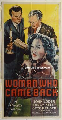 c030 WOMAN WHO CAME BACK three-sheet movie poster '45 John Loder, Kelly
