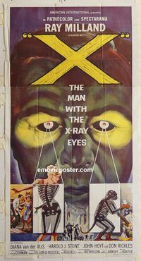 c038 X THE MAN WITH THE X-RAY EYES three-sheet movie poster '63 Corman, AIP