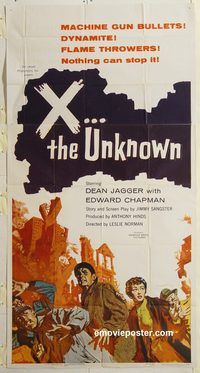 c039 X THE UNKNOWN three-sheet movie poster '57 spooky Hammer sci-fi!