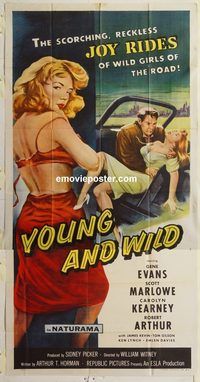 c042 YOUNG & WILD three-sheet movie poster '58 super sexy bad girl!