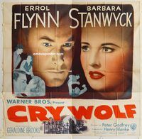 b021 CRY WOLF six-sheet movie poster '47 Errol Flynn, Barbara Stanwyck