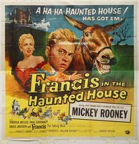 b029 FRANCIS IN THE HAUNTED HOUSE six-sheet movie poster '56 Mickey Rooney
