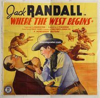 b096 WHERE THE WEST BEGINS six-sheet movie poster '38 Jack Randall