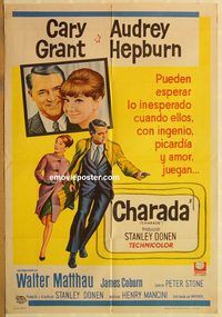 b297 CHARADE Argentinean movie poster '63 Cary Grant, Hepburn