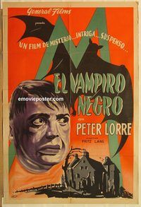 b407 M Argentinean 1940s Fritz Lang, completely different art of Peter Lorre & bat by Faiman!