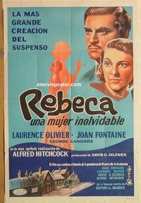 b457 REBECCA Argentinean movie poster R50s Alfred Hitchcock, Olivier