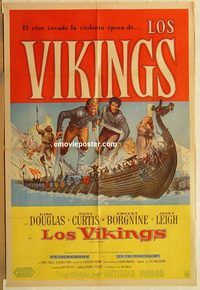 b538 VIKINGS Argentinean movie poster '58 Kirk Douglas, Tony Curtis