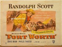 b169 FORT WORTH British quad movie poster '51 Randolph Scott, Texas!