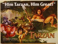b232 TARZAN British quad movie poster '99 cool Disney jungle image!