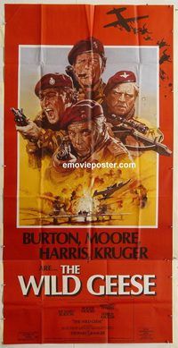 b113 WILD GEESE English three-sheet movie poster '78 Burton, Moore, Harris