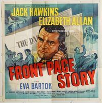 b107 FRONT PAGE STORY English six-sheet movie poster '54 Hawkins, newspaper