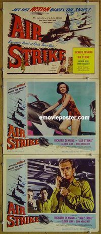 e262 AIR STRIKE 3 vintage movie lobby cards '55 Richard Denning, Gloria Jean