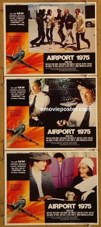 e263 AIRPORT 1975 3 vintage movie lobby cards '74 Charlton Heston, Swanson